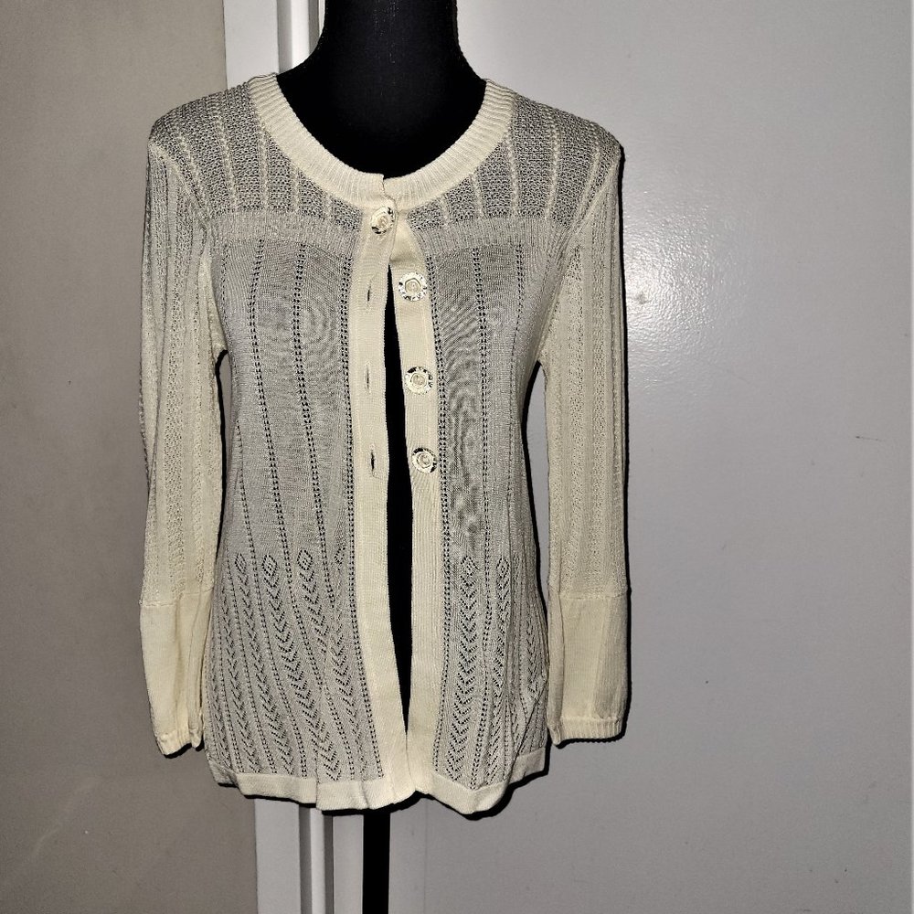 NWT! Charlotte for Anthro Cream Pointelle Cardigan - L